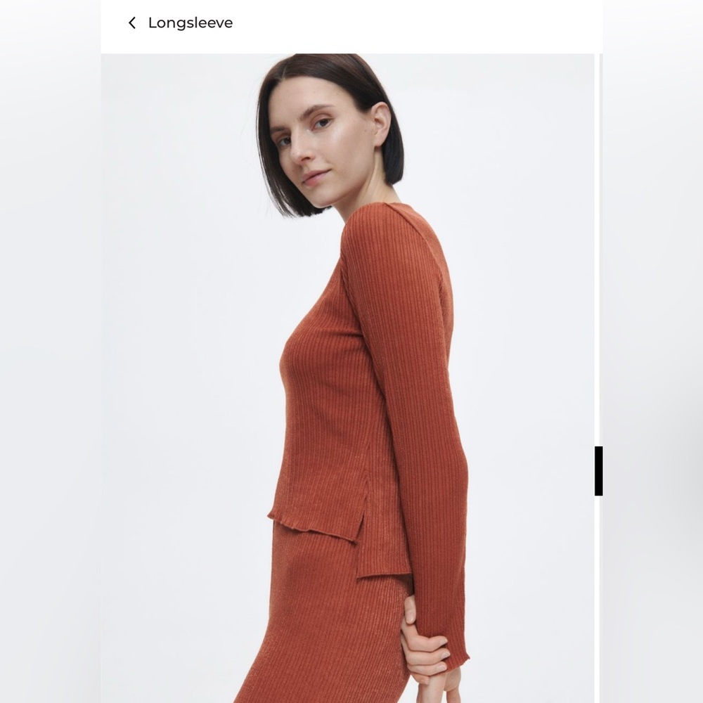 RESERVED Rust Ribbed Long Sleeve Top - Picture 3 of 7